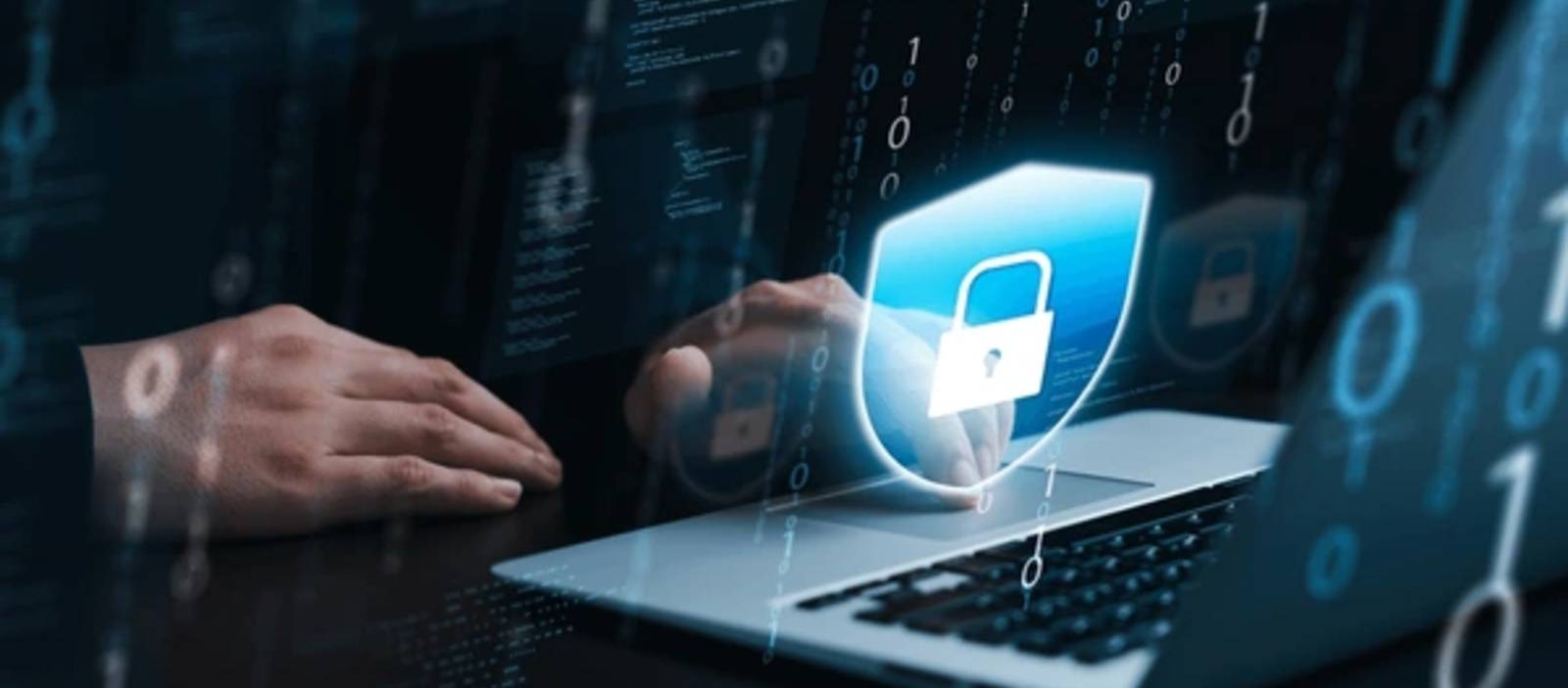 businessman using laptop cybersecurity